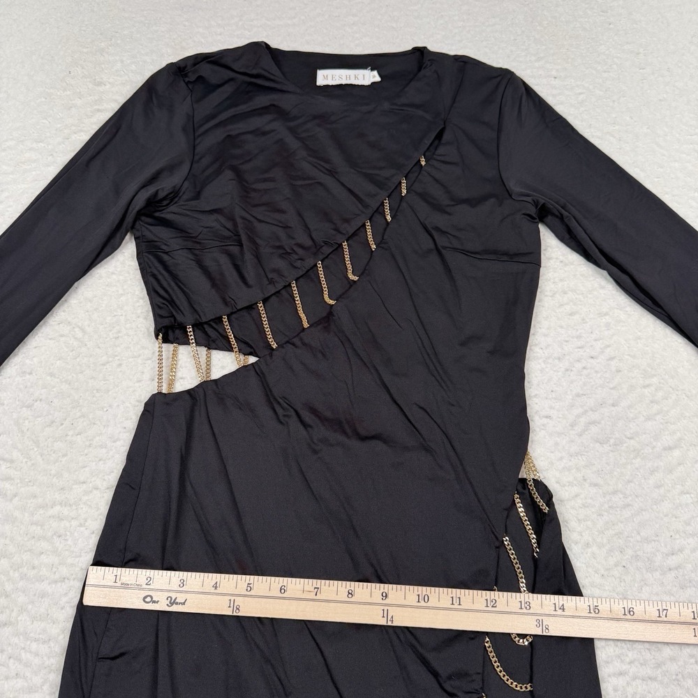 Meshki Chain Dress Women's Medium Black Gold Mini Bodycon Sexy Designer Stretch - Picture 9 of 12